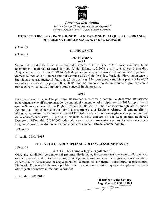 Doc 22-Provincia dell'Aquila Determina Dirigenziale 22.05.2015 n. 27