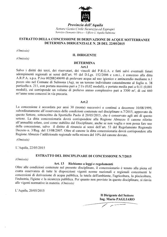 Doc 23 -Provincia dell'Aquila Determina Dirigenziale 22.05.2015 n. 28