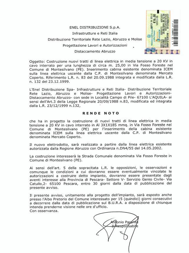 Doc 29 -ENEL Distribuzione Costruzione nuovi tratti linea elettrica nel Comune di Montesilvano (PE).