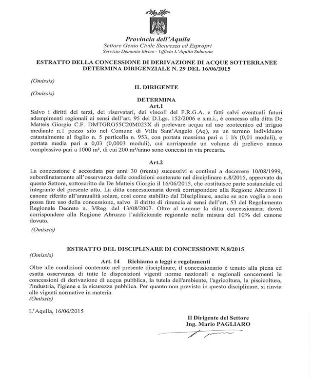 Doc 14 Provincia dell'Aquila Determina Dirigenziale n. 29 del 16.06.2015